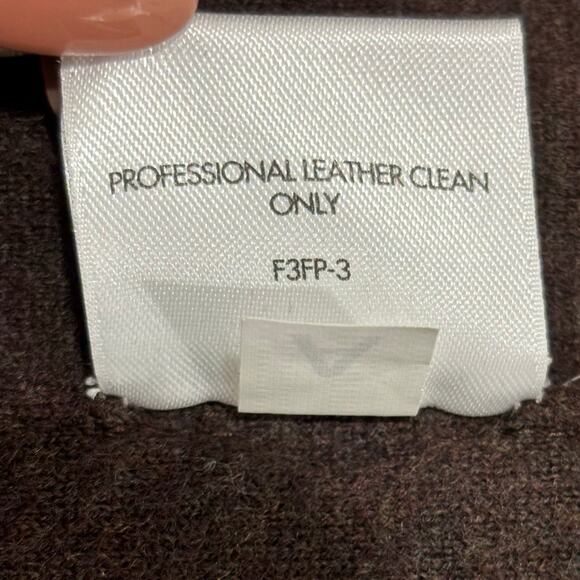 Eileen Fisher Size M L Brown Merino Wool + Lamb Leather Coatigan Jacket Coat - Picture 8 of 9